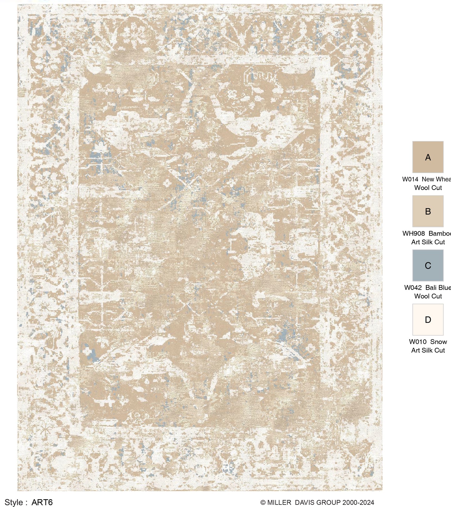 Art6 area rug 6'x9' in 100% New Zealand wool color New Wheat