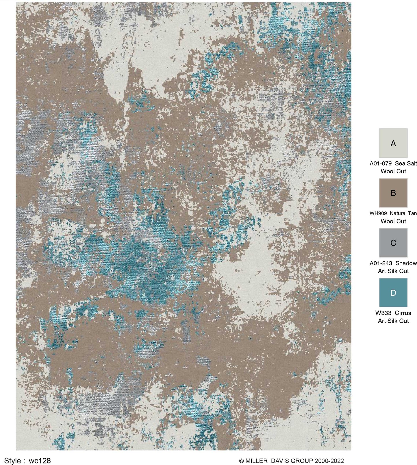 WC128 area rug 6'x9' in 100% New Zealand wool color sea salt