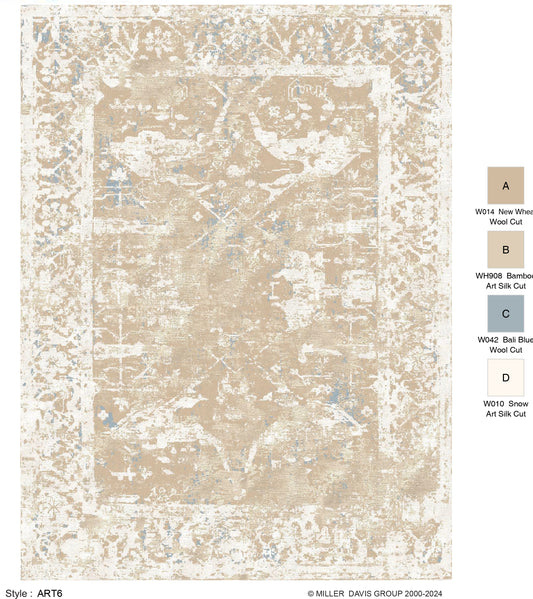 Art6 area rug 6'x9' in 100% New Zealand wool color New Wheat