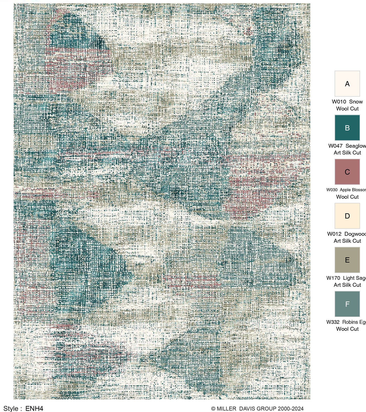 ENH4 area rug 8'x10' in 100% New Zealand wool color Snow White